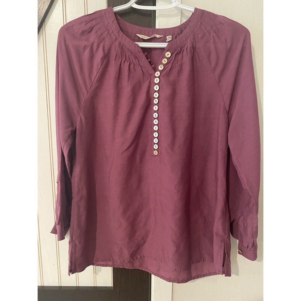 Soft Surroundings Purple Plum Pin Tucking Tunic Blouse XS Office Wear 3FU63